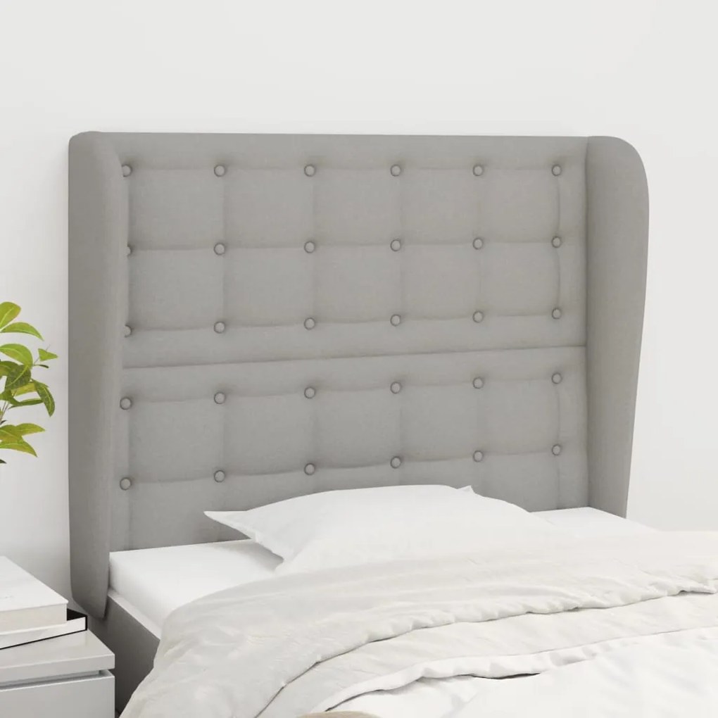 Testiera Ad Orecchio Grigio Chiaro 93x23x118/128 Cm İn Tessuto /
