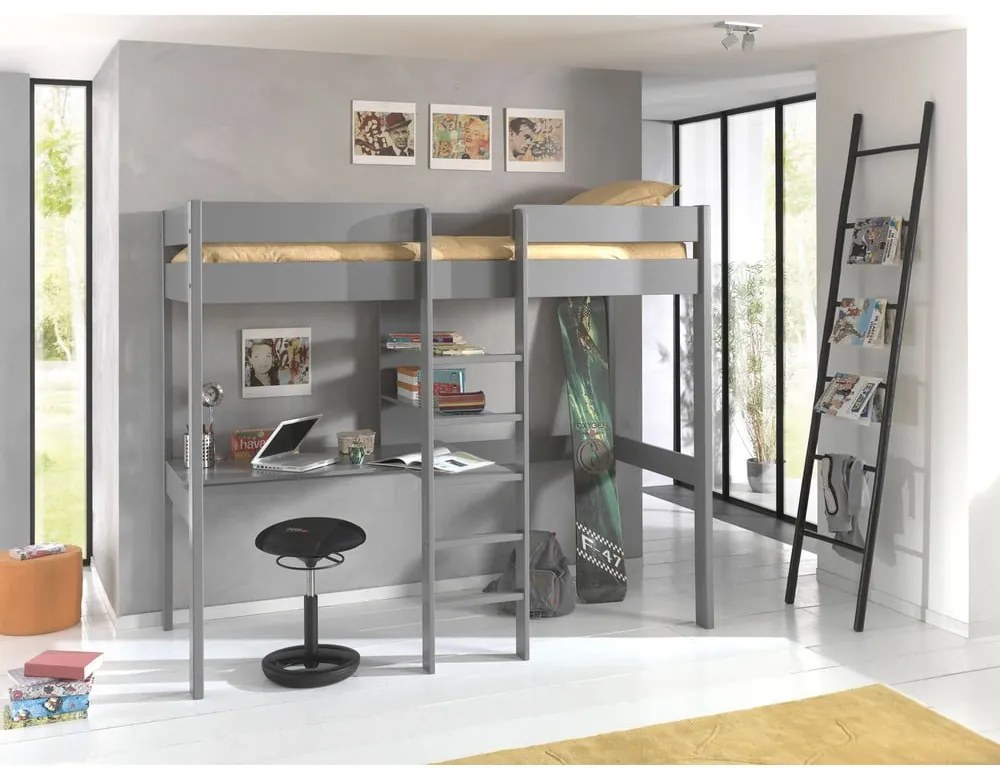 Letto rialzato grigio per bambini 90x200 cm Pino - Vipack