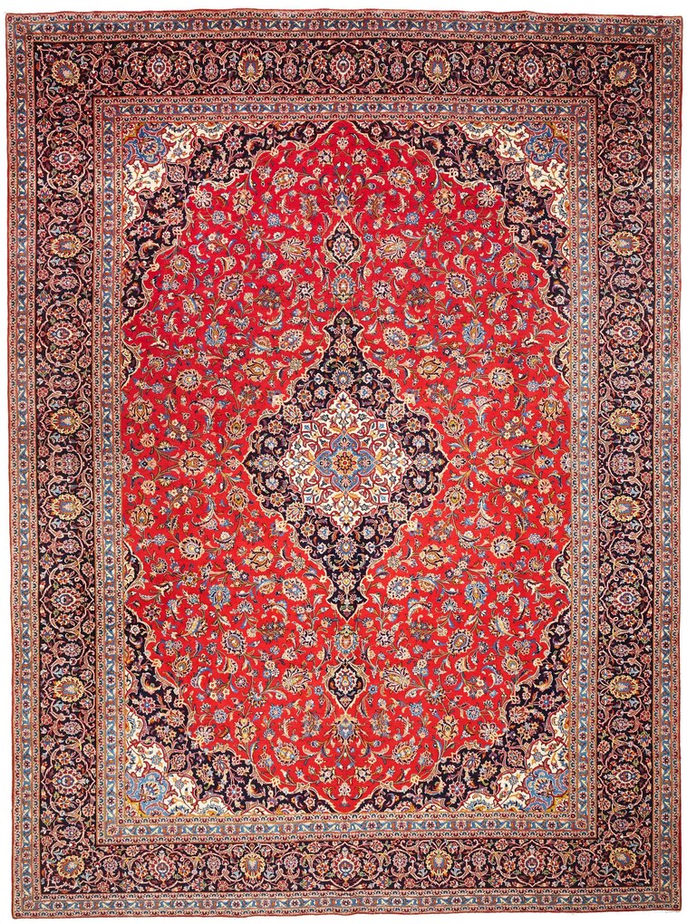 Kashan Tappeto 300 x 400 Rosso (Iran) Annodato A Mano