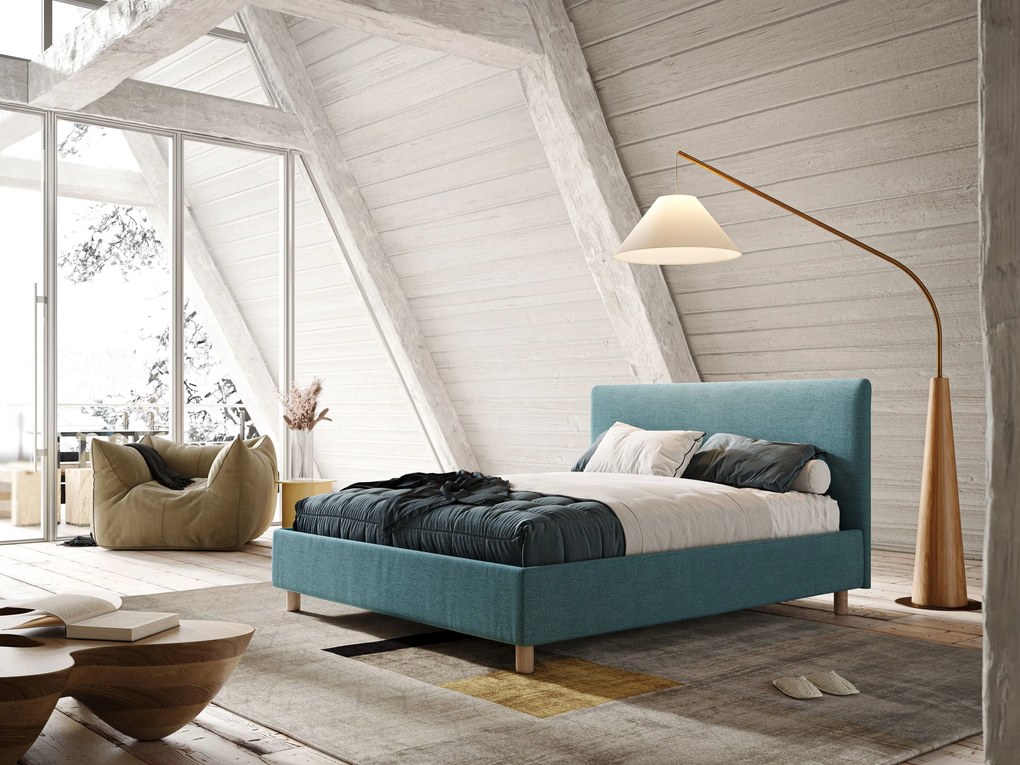 Serena letto contenitore salvaspazio scandinavo in tessuto fiammato impermeabile T03 azzurro