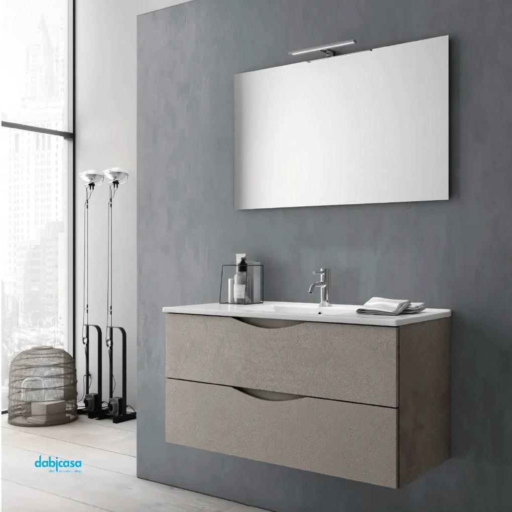 Mobile Bagno Sospeso "Martina" Da 100 Cm Composto Da Due Cassetti Lavabo E Specchio Con Lampada Led