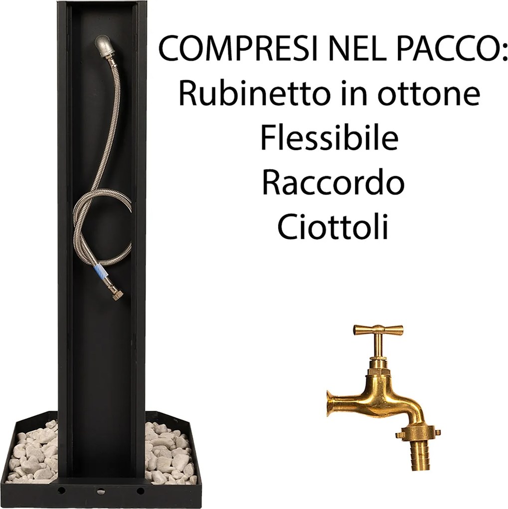 Fontana da Giardino Design a Colonna Ovale Rubinetto in Ottone e Base con Ciottoli Antracite...