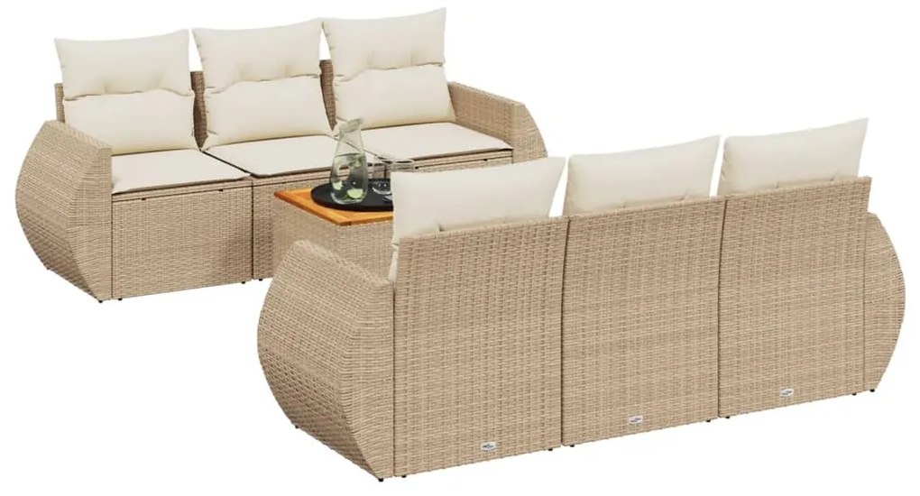 Set divani da giardino 7 pz con cuscini beige in polyrattan