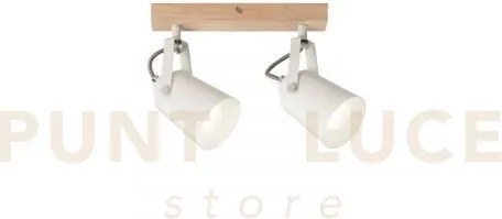 Applique a parete eda bianca e legno 2 luci attacco e14 26,7x6x16,7...