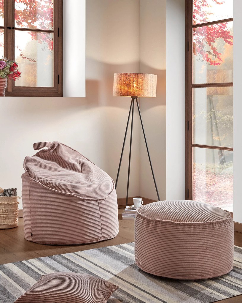 Kave Home - Pouf Wilma in velluto a coste spesso rosa Ã˜ 80 cm