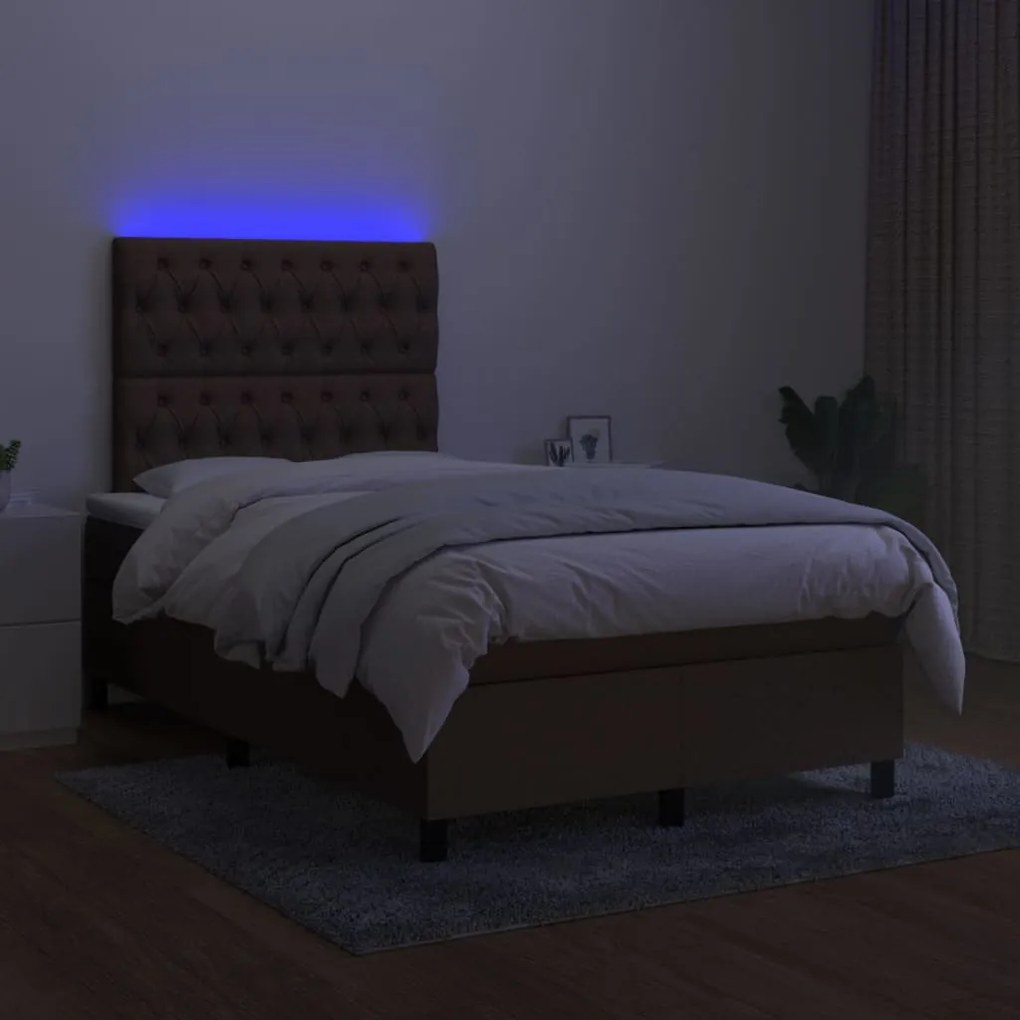 Letto a molle materasso e led marronescuro 120x190cm in tessuto