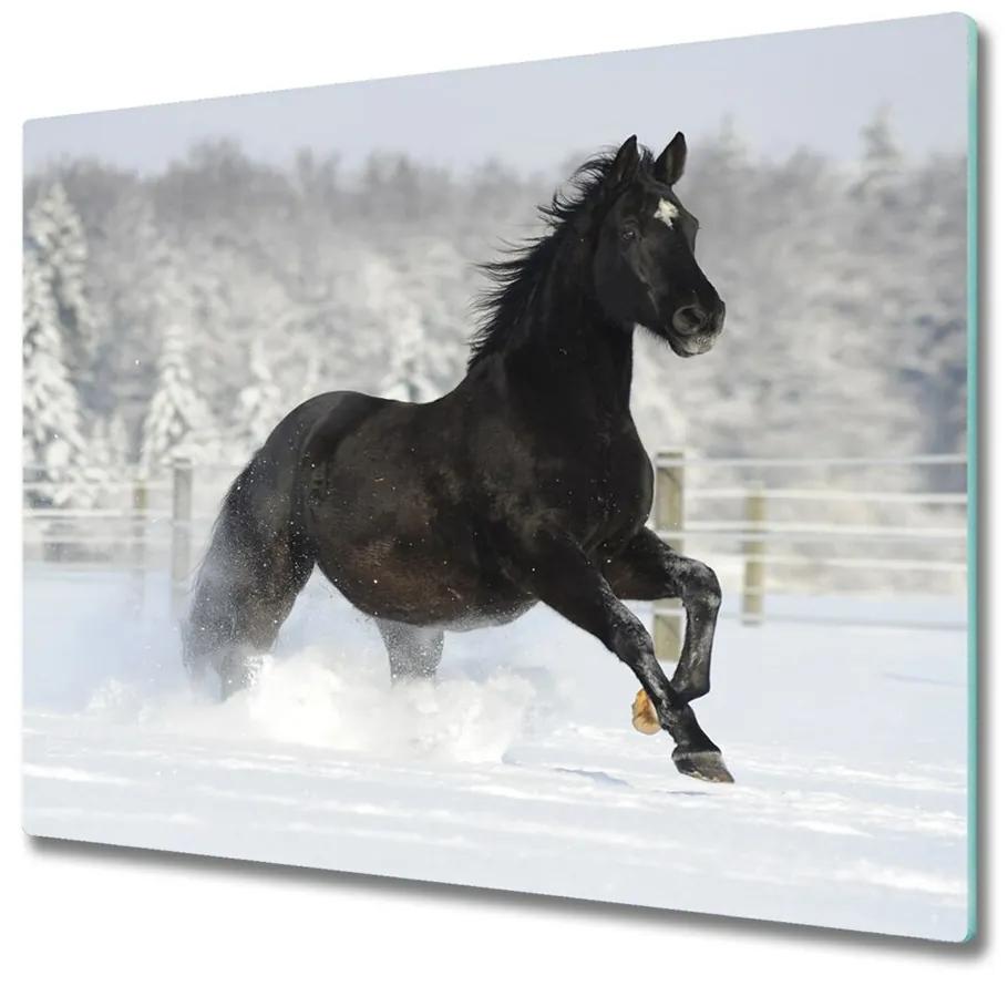 Tagliere in vetro temperato Cavallo di neve al galoppo 60x52 cm