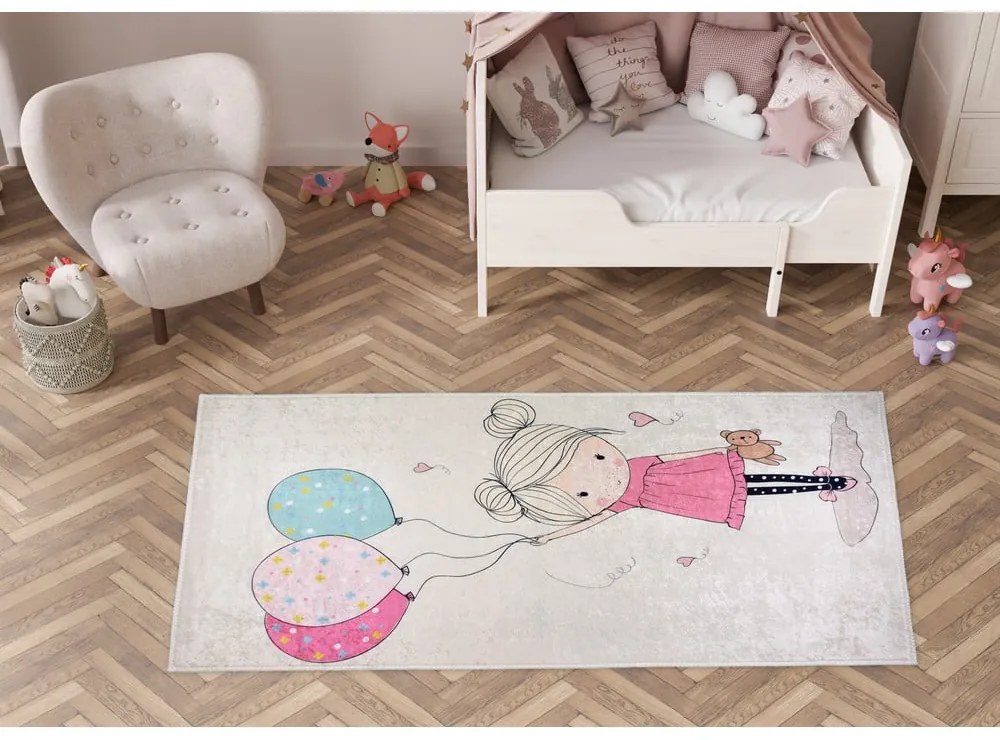 Tappeto per bambini rosa e avorio lavabile 160x230 cm Girl &amp; Baloons – Vitaus