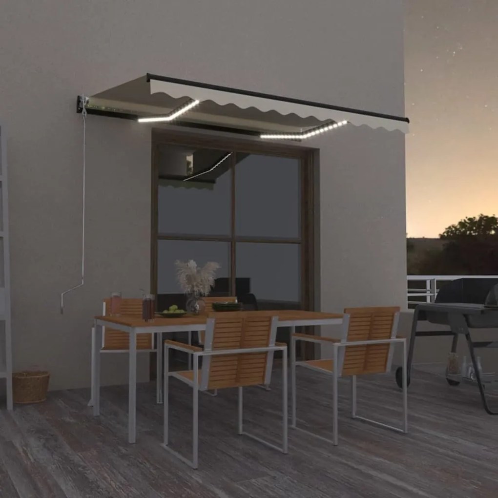 Tenda Da Sole Retrattile Manuale Con Led 350x250 Cm Crema /
