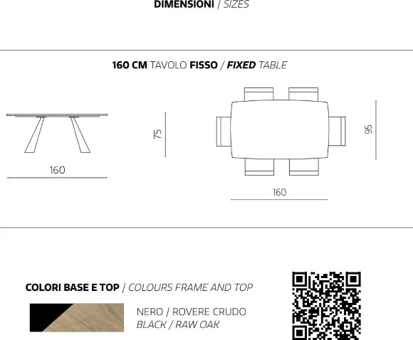 Tavolo fisso 160 cm con piano in Rovere Crudo GILMOUR