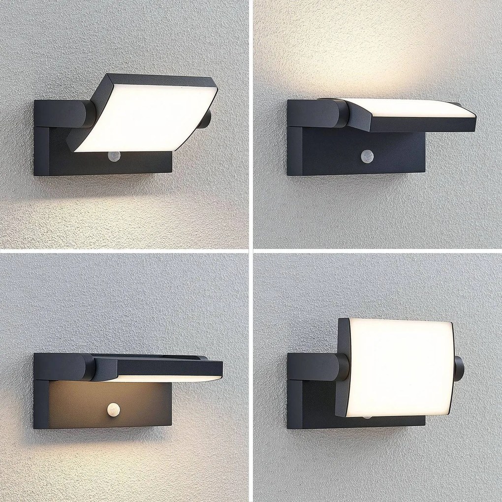 Lindby Applique da esterni LED Sherin, ruotabile, rilevatore di movimento Sherin, Nero, Alluminio, Moderno