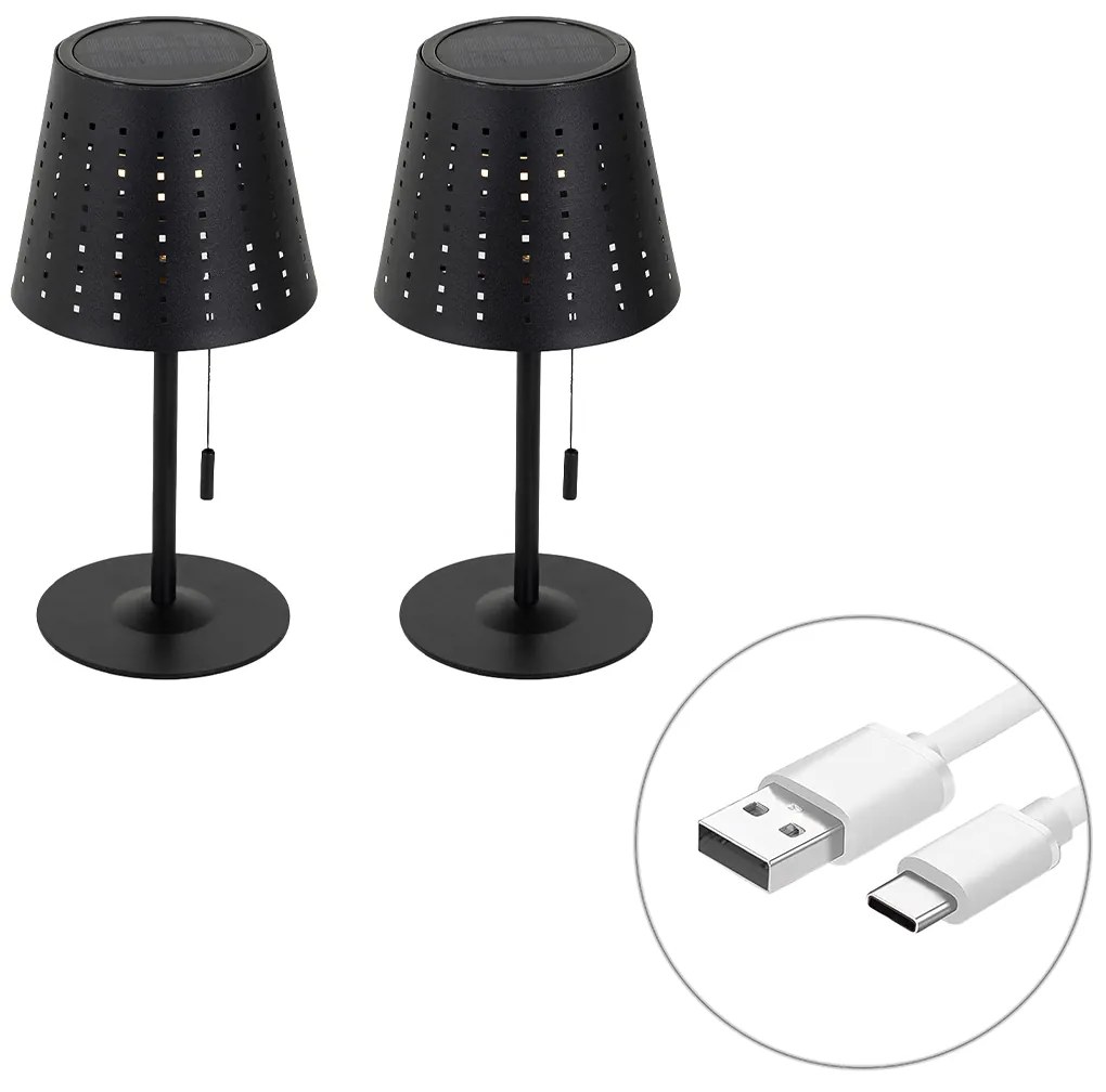 Set di 2 lampade da tavolo nere incl. LED ricaricabile e solare dimmerabile a 3 livelli - Ferre
