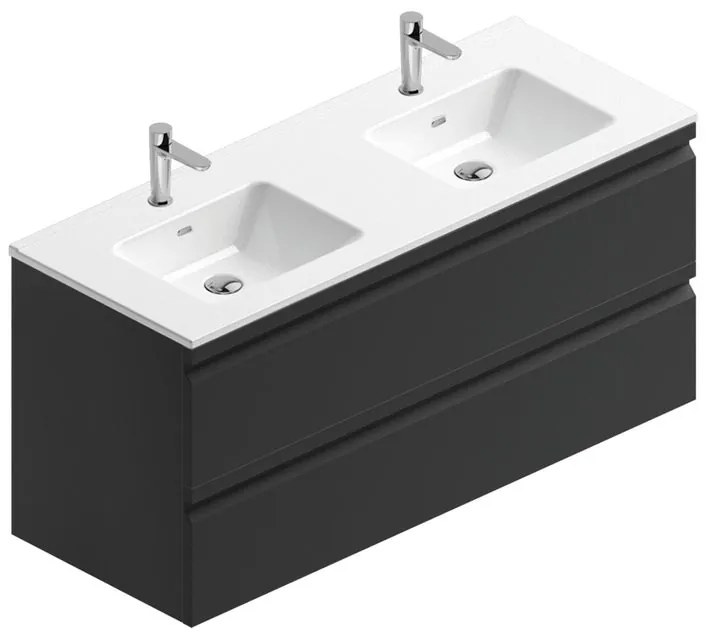 Mobile sottolavabo e lavabo Pull per vasca centrale grigio grafite opaco in mdf L 120 x H 56 x P 46 cm 2 cassetti