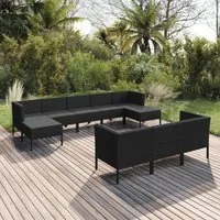 Set Divani da Giardino 10 pz con Cuscini in Polyrattan Nero 3094581