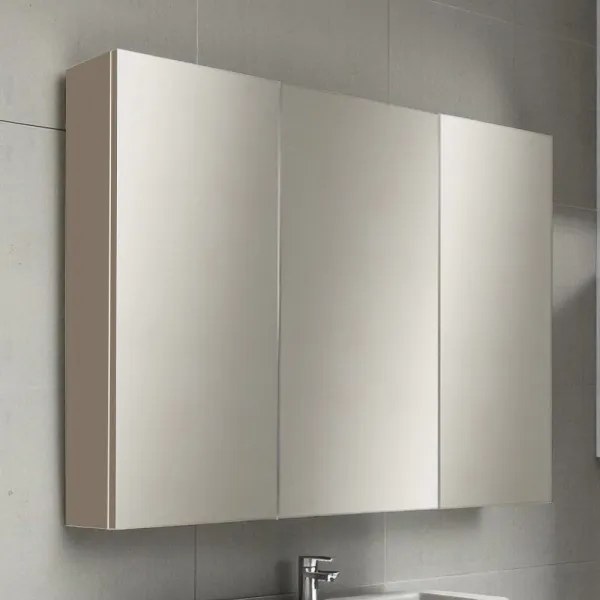 Specchio contenitore bagno a 3 ante 80xh60 cm in legno Tortora Opaco
