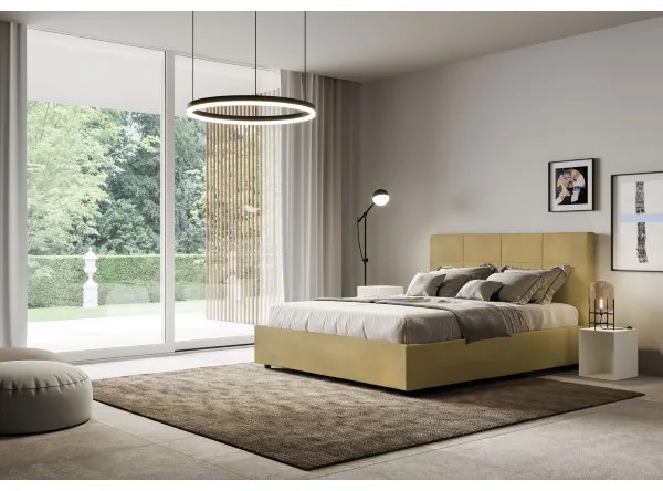 Letto contenitore da 160x200 in microfibra ocra Mika