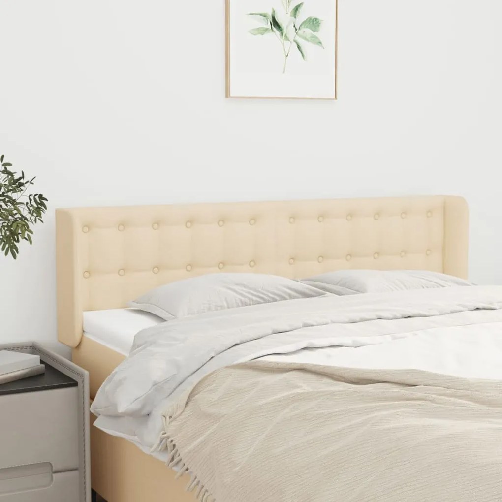 Testiera Ad Orecchio Crema 147x16x78/88 Cm İn Tessuto /