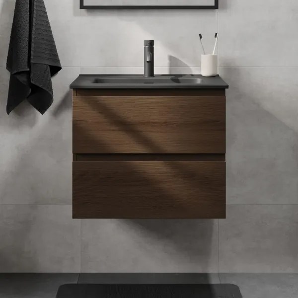 Mobile da bagno CONOR 61 cm con lavabo, noce/nero
