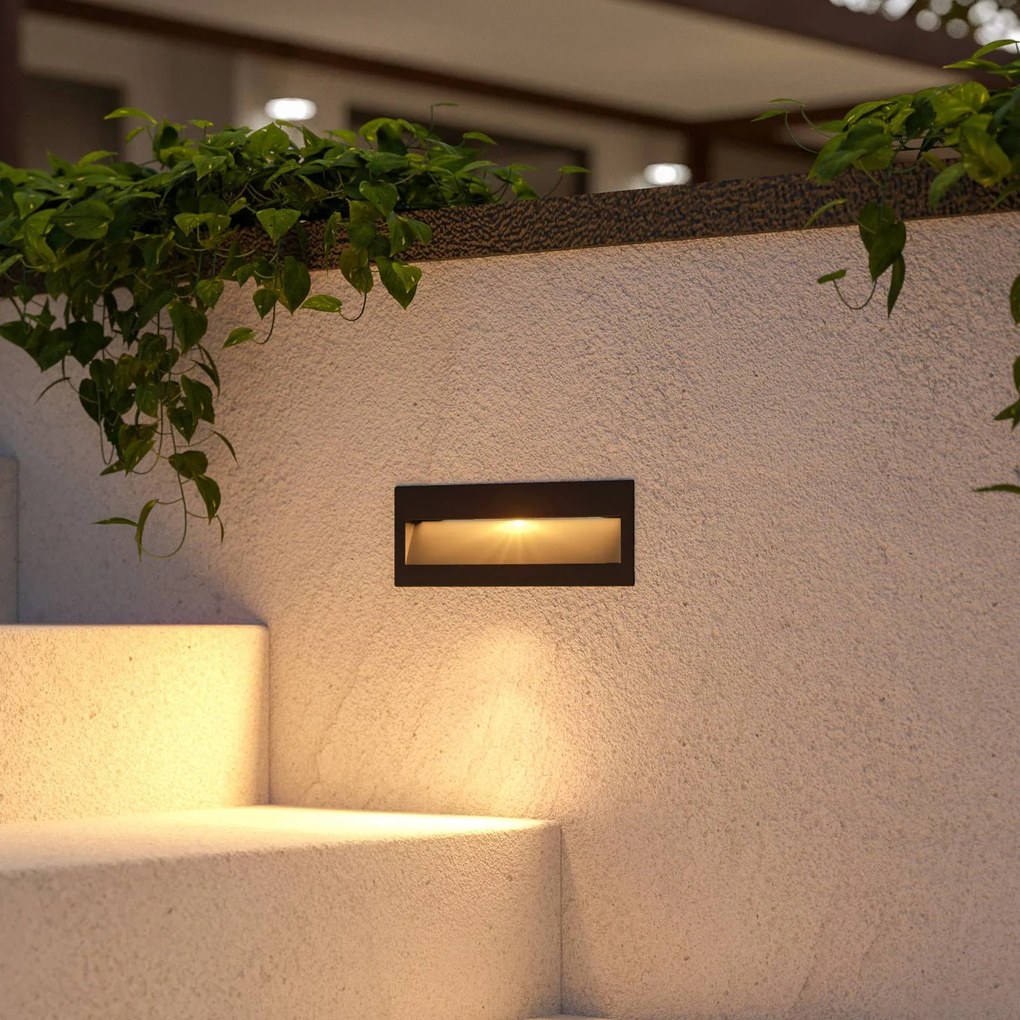 Lucande Applique a LED da incasso Loya, 23 x 8 cm, grigio, IP54 Loya, Nero, Alluminio, Moderno, Applique da esterni