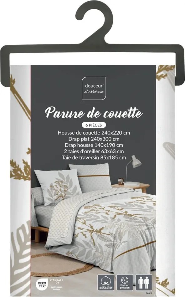 Set copripiumino e federa beige in cotone per letto matrimoniale ed esteso con lenzuolo incluso/6 pezzi 240x220 cm Raoni – douceur d'intérieur