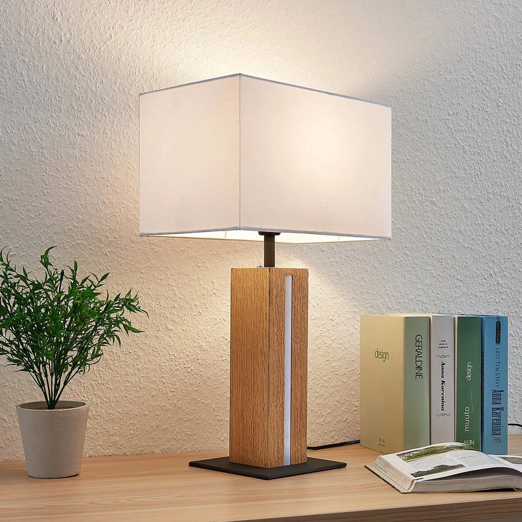 Lampada da tavolo Lindby Garry, a 2 luci, bianco, legno, 53 cm, E27