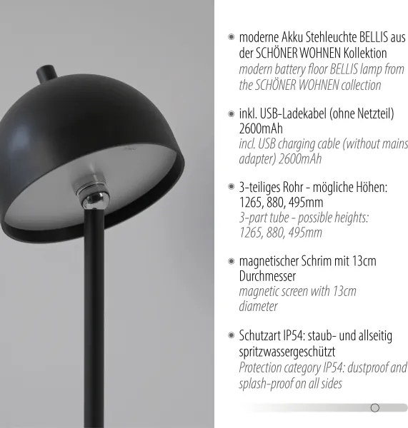 Schöner Wohnen 19245-18 - Lampada da terra LED dimmerabile BELLIS LED/2,5W/5V IP54 nera