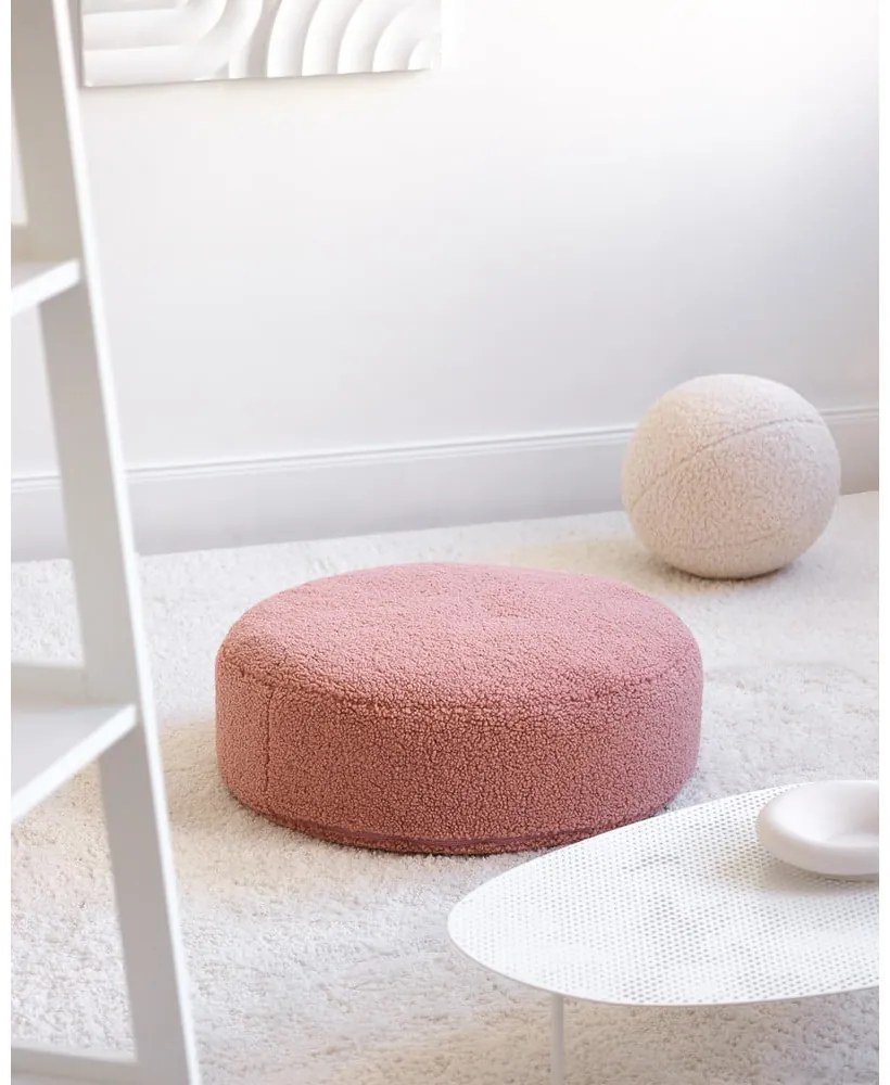 Pouf a sacco per bambini rosa con rivestimento in bouclé Round – Wigiwama