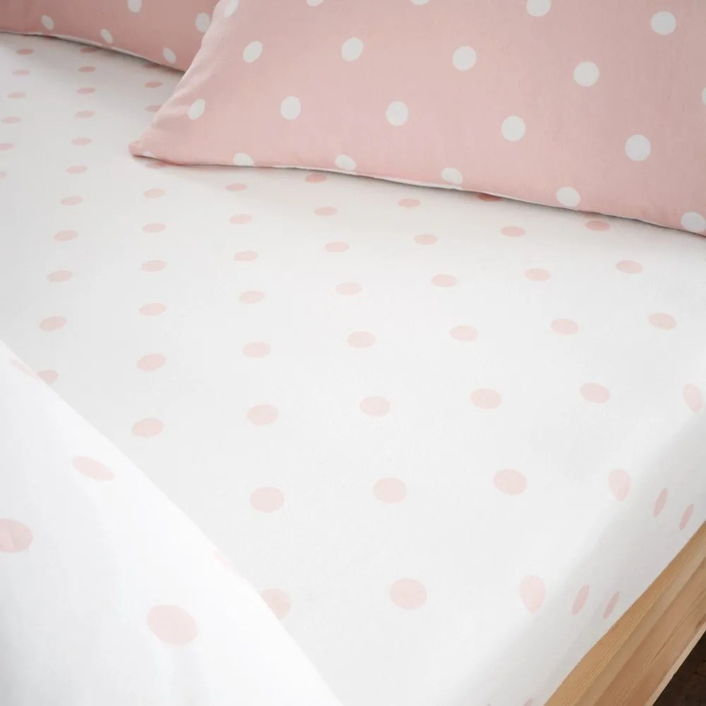 Lenzuolo con angoli bianco e rosa in flanella 150x200 cm Polka Dot – Catherine Lansfield