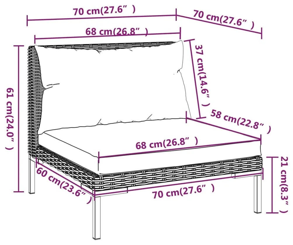 Set Divani da Giardino 9 pz con Cuscini Polyrattan Grigio Scuro