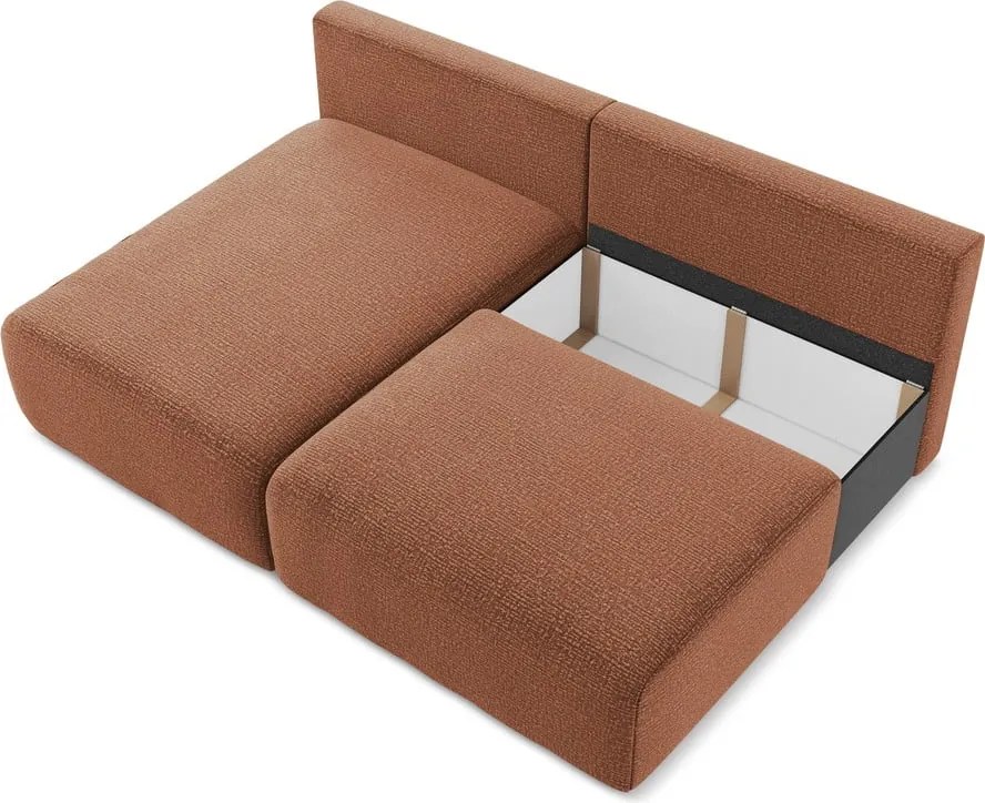 Divano angolare color mattone allungabile/con contenitore (con penisola a sinistra) Kalena – Makamii