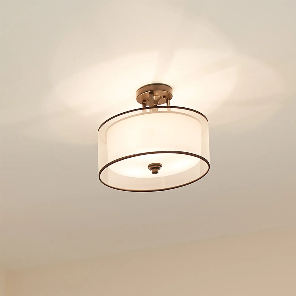 Lampadario Contemporaneo Lacey Acciaio Bronzo Antico Tessuto 3 Luci E27