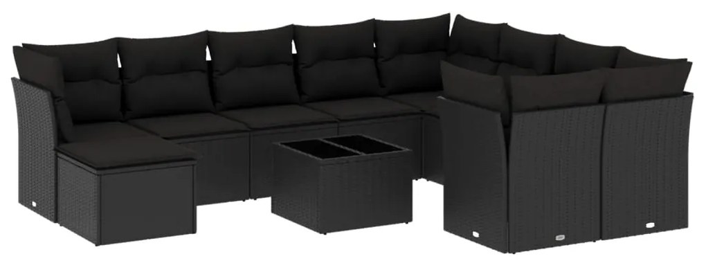 Set divani da giardino 11 pz con cuscini in polyrattan nero