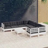 Set Divani da Giardino 9 pz con Cuscini Bianchi in Legno Pino 3096978