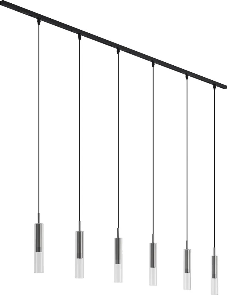 Sistema di illuminazione a binario moderno nero con 6 lampade a sospensione color canna di fucile 1 fase - Slimline Loyce
