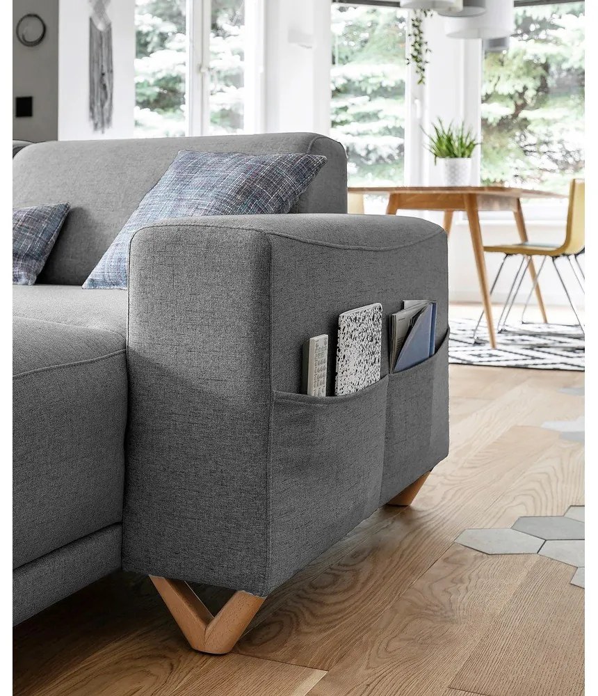 Divano angolare grigio allungabile e con contenitore (penisola a sinistra/a U) Classy Sophie – Miuform