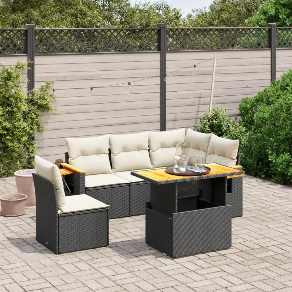 Set divano da giardino 6 pz con cuscini nero in polyrattan