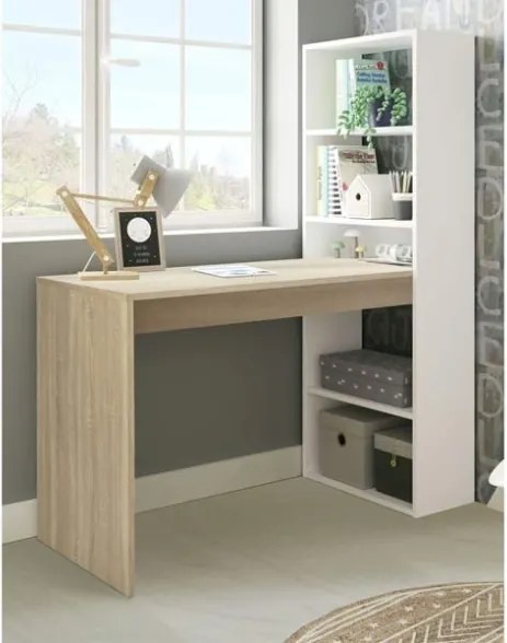 Scrivania Libreria Reversibile 144x120x53 Effetto Legno Bianco E Rovere Duplo