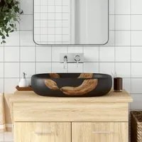 Lavabo da Appoggio Nero Ovale 59x40x14 cm Ceramica 155106