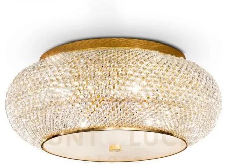 Pasha' lampadario da soffitto 14 luci attacco e14 con cristalli oro