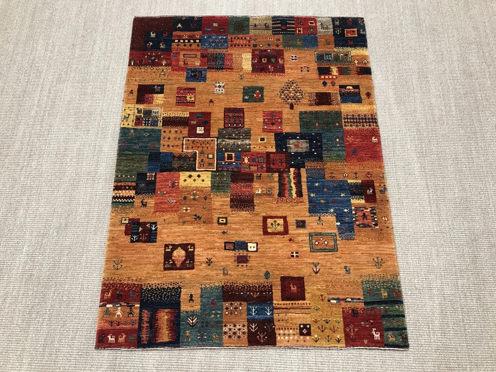 Loribaft Tappeto 100 x 130 Giallo (Iran) Annodato A Mano