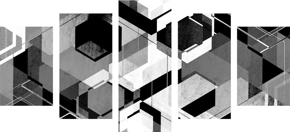 Quadri 5 pezzi – Geometria astratta in bianco e nero