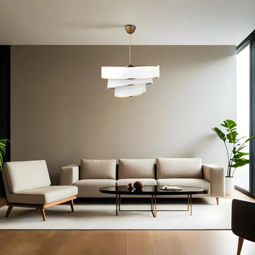 Lampadario bianco/dorato con paralume in tessuto ø 40 cm Couper – Opviq lights