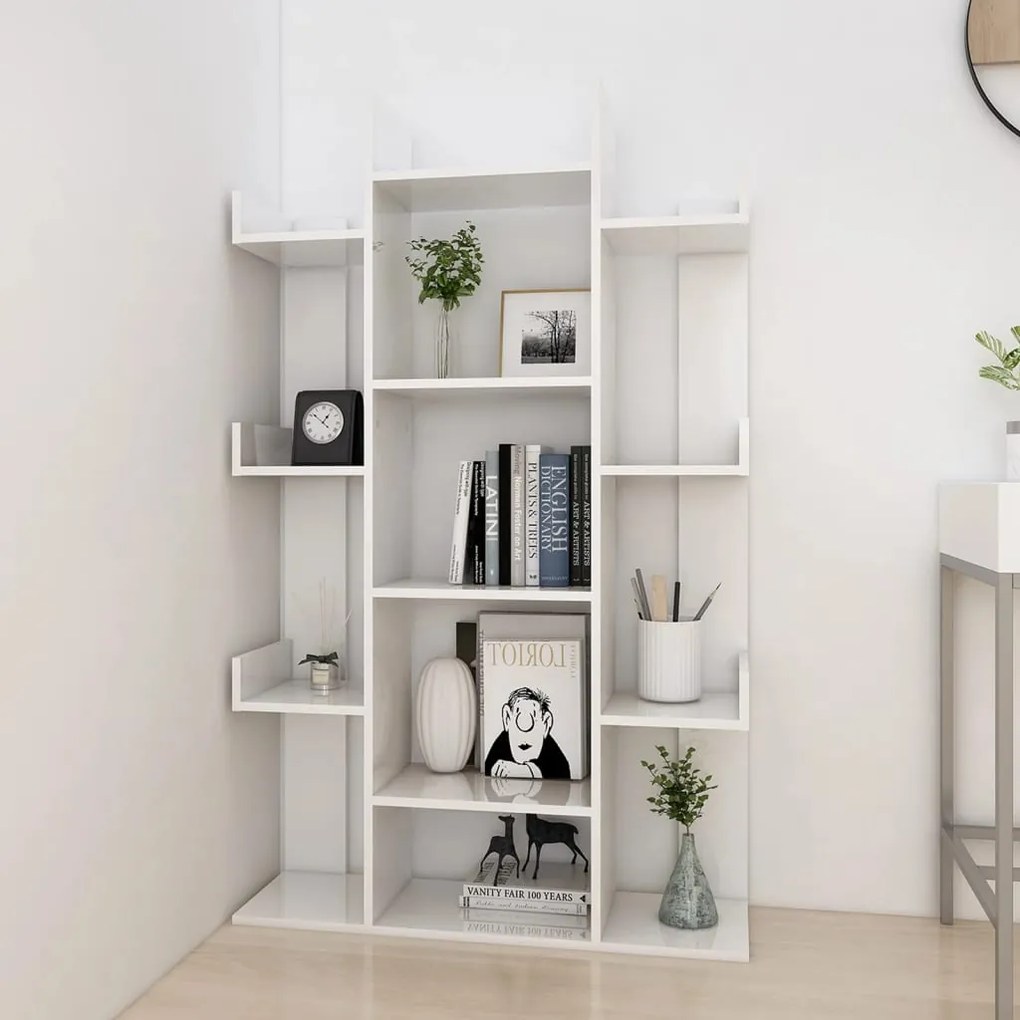 Libreria bianco lucido 86x25,5x140 cm in truciolato