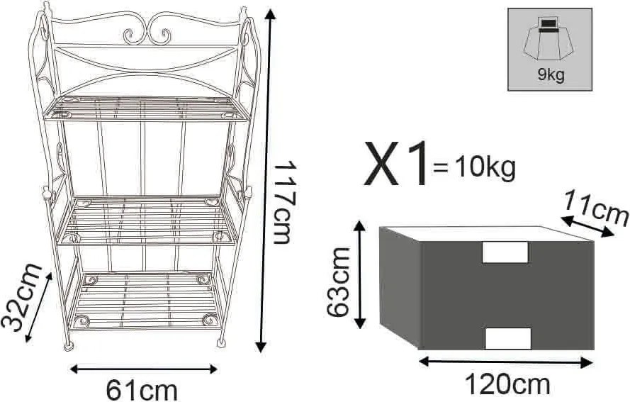 DORIANE - scaffale 3 piani stile provenzale in ferro verniciato
