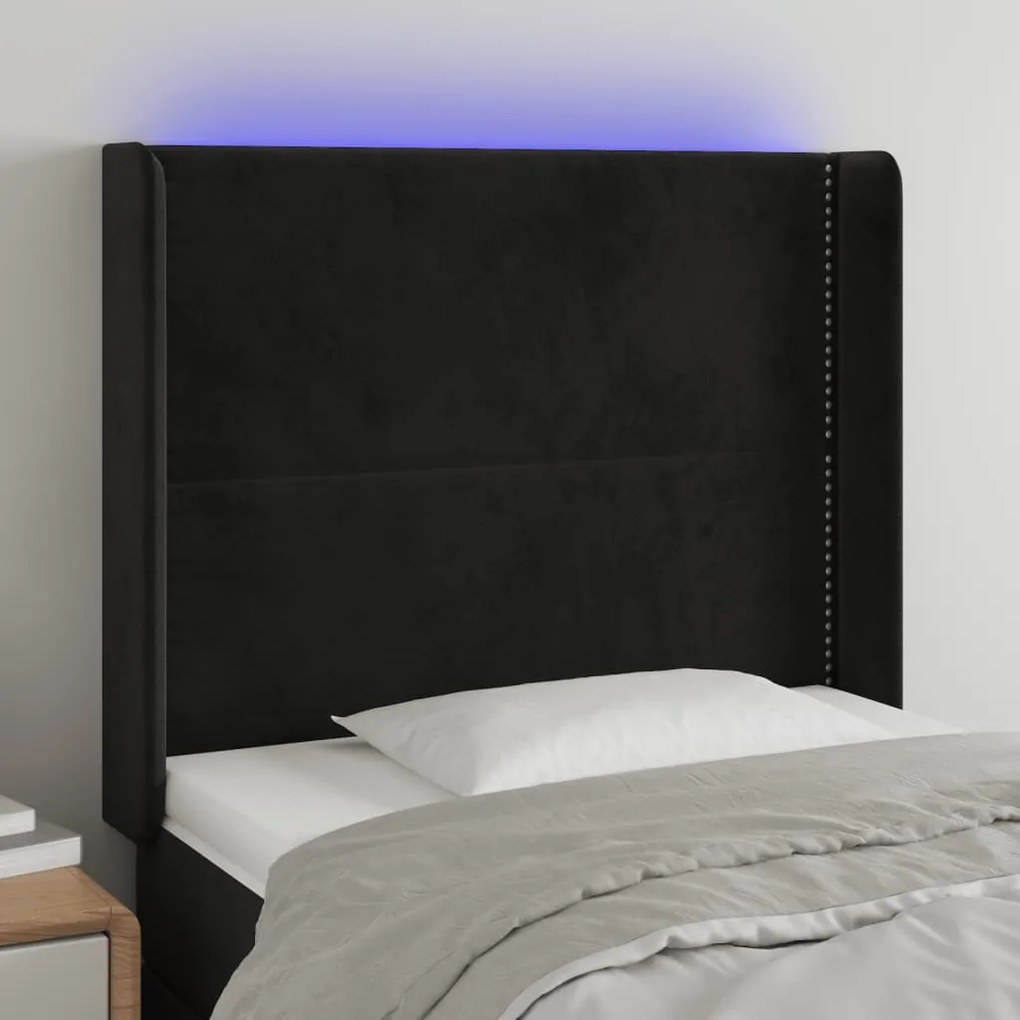 Testiera A Led Nera 103x16x118/128 Cm İn Velluto /