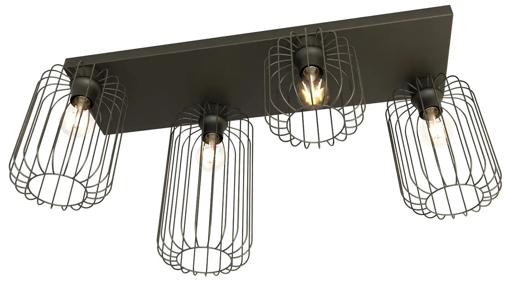 Plafonriera Minimal Industrial Vulcano 4 Luci Lineari Nera
