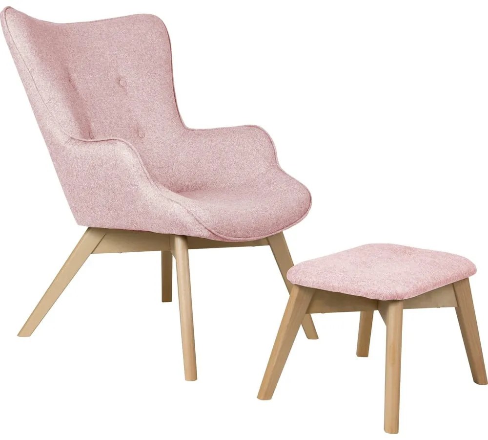 Poltrona con poggiapiedi rosa chiaro Niko – Ropez