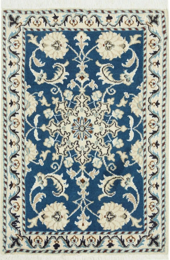Nain Tappeto 90x60 Blu (Iran) Annodato A Mano