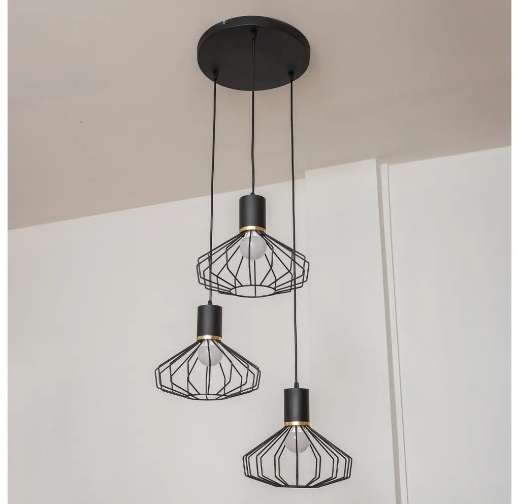 Lampadario a sospensione con cavo SOLANO 3xE27/15W/230V nero/oro