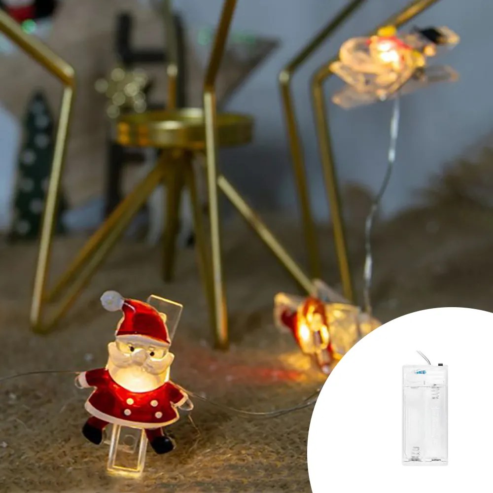 Catena decorata portafoto con personaggi di natale luminosi a Led Bianco Caldo 2 metri a batteria e autospegnimento Wisdom